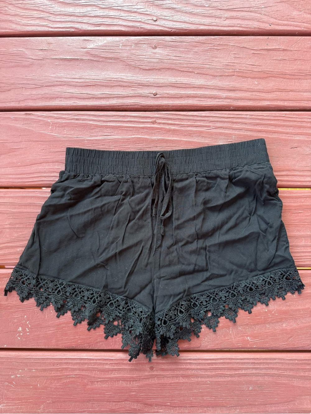 Forever 21 Black High Waist Lace Trim Shorts